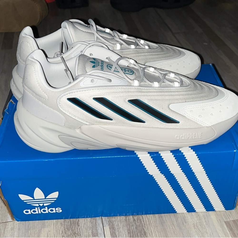 Adidas White Sneakers with Blue Accents